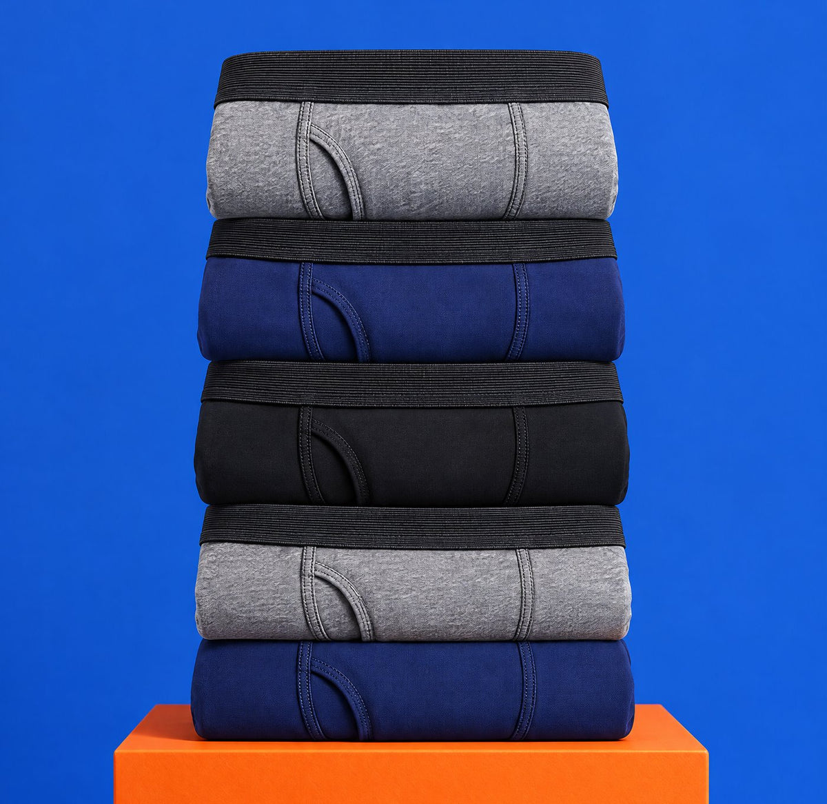Five Dryden boxer briefs stacked